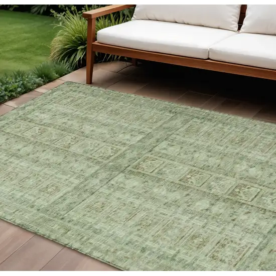 Sage And Ivory Striped Washable Indoor Outdoor Area Rug Photo 2