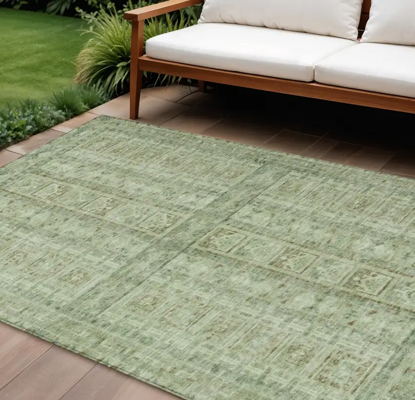 Sage And Ivory Striped Washable Indoor Outdoor Area Rug Photo 2