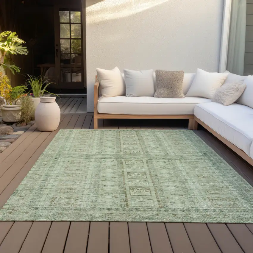 Sage And Ivory Striped Washable Indoor Outdoor Area Rug Photo 6