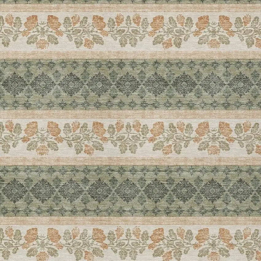 Sage And Ivory Striped Washable Indoor Outdoor Area Rug Photo 2