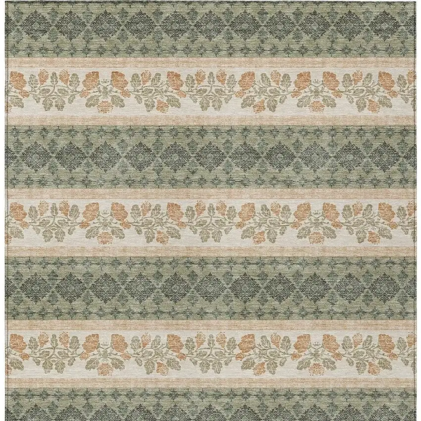 Sage And Ivory Striped Washable Indoor Outdoor Area Rug Photo 3