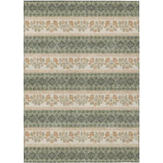 Sage And Ivory Striped Washable Indoor Outdoor Area Rug Photo 1