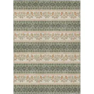 Photo of Sage And Ivory Striped Washable Indoor Outdoor Area Rug