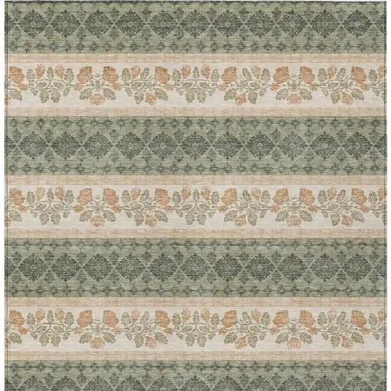 Sage And Ivory Striped Washable Indoor Outdoor Area Rug Photo 3