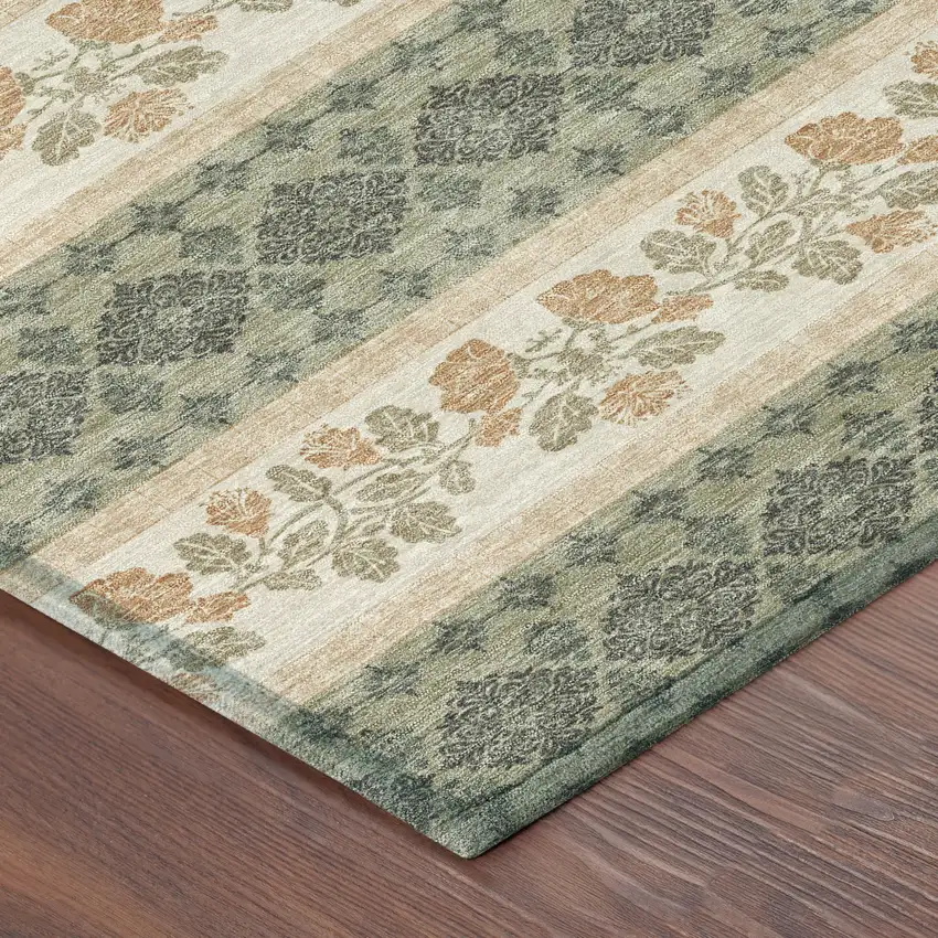 Sage And Ivory Striped Washable Indoor Outdoor Area Rug Photo 8