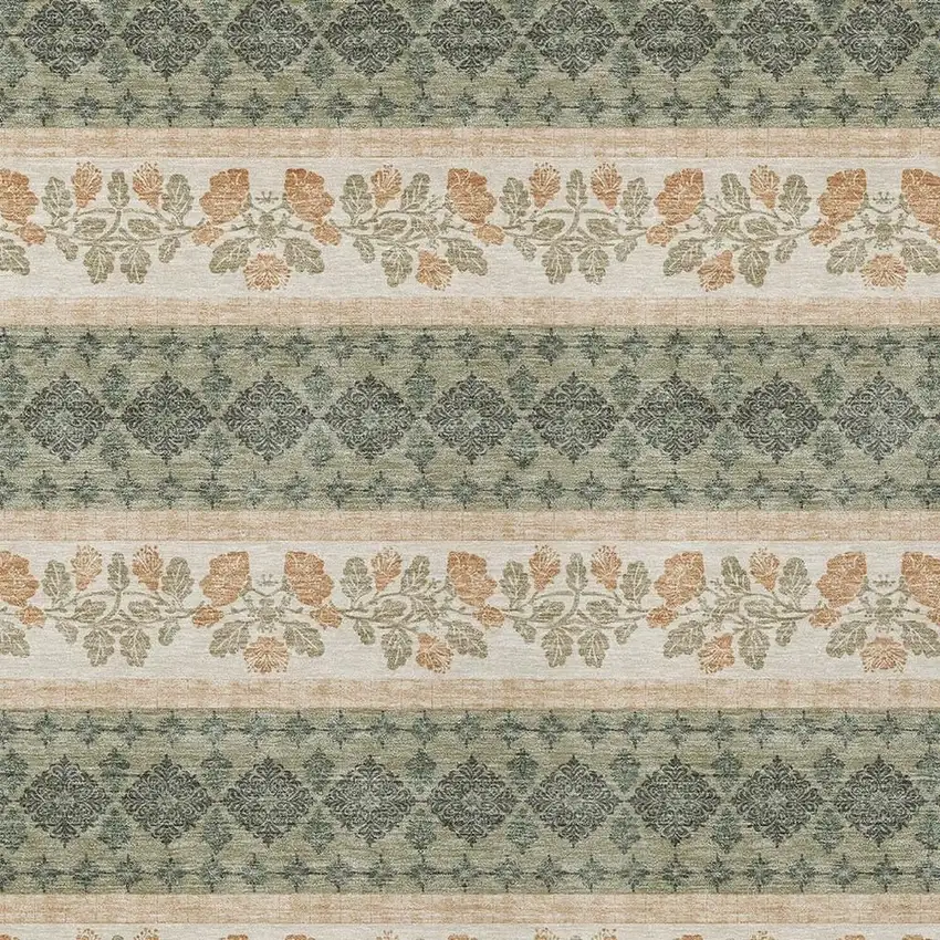 Sage And Ivory Striped Washable Indoor Outdoor Area Rug Photo 2
