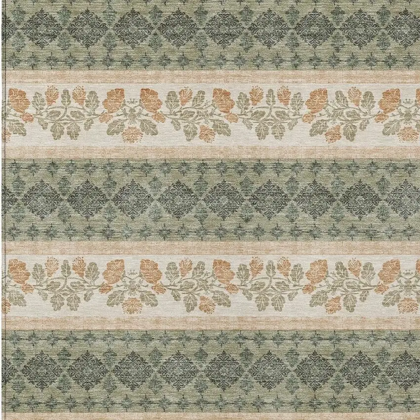 Sage And Ivory Striped Washable Indoor Outdoor Area Rug Photo 2