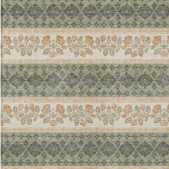 Sage And Ivory Striped Washable Indoor Outdoor Area Rug Photo 2