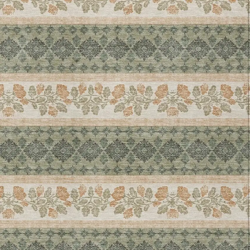 Sage And Ivory Striped Washable Indoor Outdoor Area Rug Photo 2