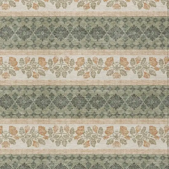 Sage And Ivory Striped Washable Indoor Outdoor Area Rug Photo 2