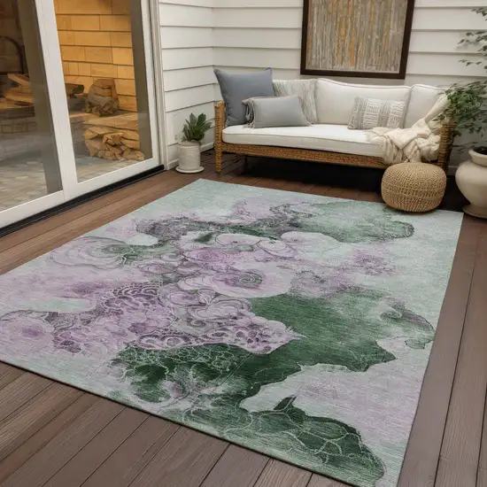 Sage And Lavender Abstract Washable Indoor Outdoor Area Rug Photo 5