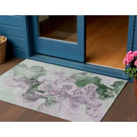 Sage And Lavender Abstract Washable Indoor Outdoor Area Rug Photo 2