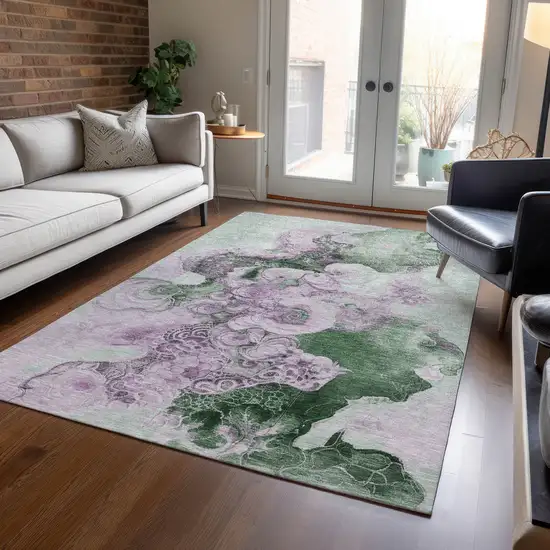 Sage And Lavender Abstract Washable Indoor Outdoor Area Rug Photo 6