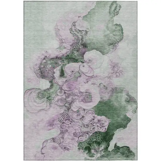 Sage And Lavender Abstract Washable Indoor Outdoor Area Rug Photo 1