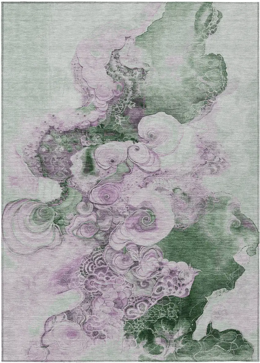 Sage And Lavender Abstract Washable Indoor Outdoor Area Rug Photo 1