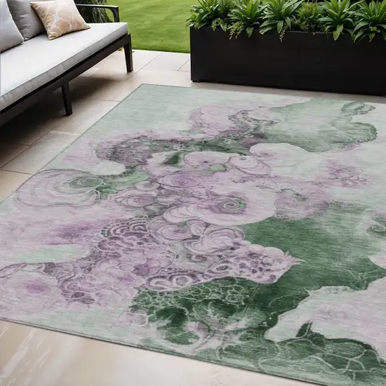 Sage And Lavender Abstract Washable Indoor Outdoor Area Rug Photo 2
