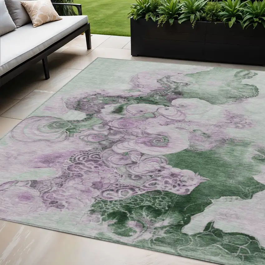 Sage And Lavender Abstract Washable Indoor Outdoor Area Rug Photo 2