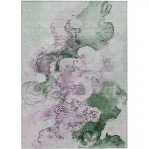 Photo of Sage And Lavender Abstract Washable Indoor Outdoor Area Rug