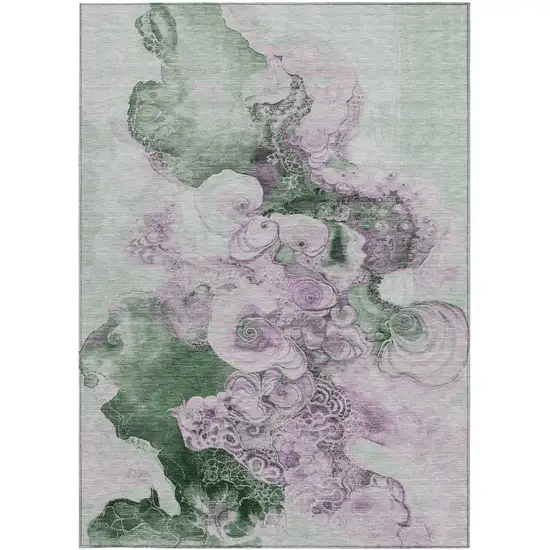 Sage And Lavender Abstract Washable Indoor Outdoor Area Rug Photo 3