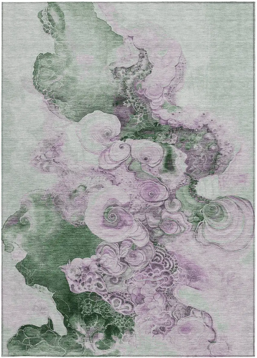 Sage And Lavender Abstract Washable Indoor Outdoor Area Rug Photo 3