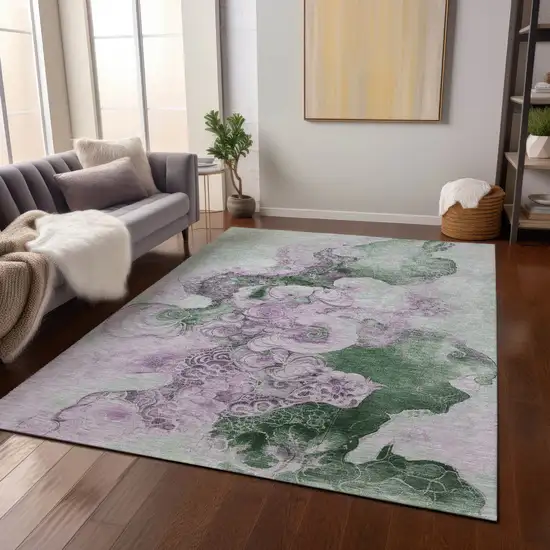Sage And Lavender Abstract Washable Indoor Outdoor Area Rug Photo 7