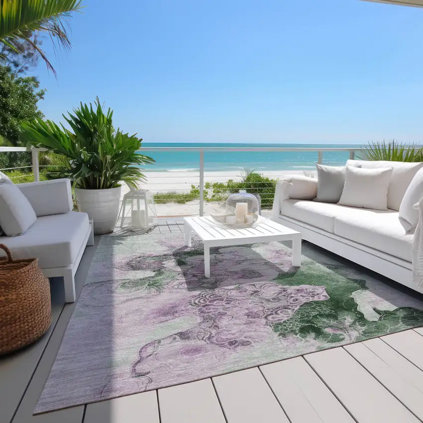 Sage And Lavender Abstract Washable Indoor Outdoor Area Rug Photo 8