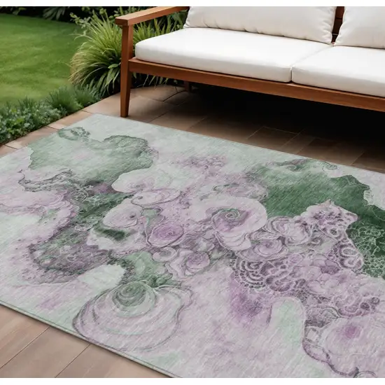 Sage And Lavender Abstract Washable Indoor Outdoor Area Rug Photo 2