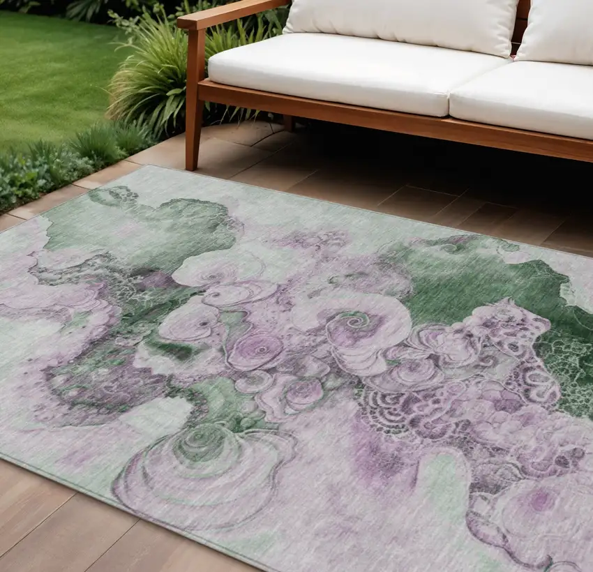 Sage And Lavender Abstract Washable Indoor Outdoor Area Rug Photo 2