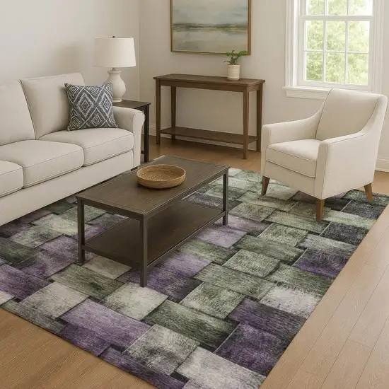 Sage And Lavender Striped Washable Area Rug With UV Protection Photo 6