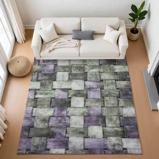 Sage And Lavender Striped Washable Area Rug With UV Protection Photo 5