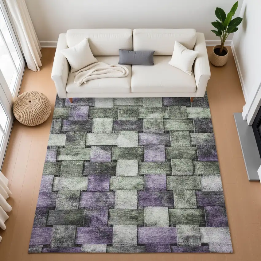 Sage And Lavender Striped Washable Area Rug With UV Protection Photo 5
