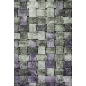 Photo of Sage And Lavender Striped Washable Area Rug With UV Protection