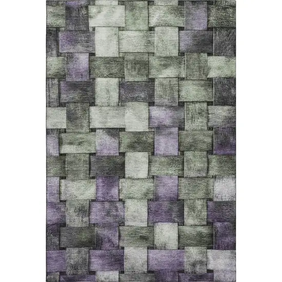 Sage And Lavender Striped Washable Area Rug With UV Protection Photo 1