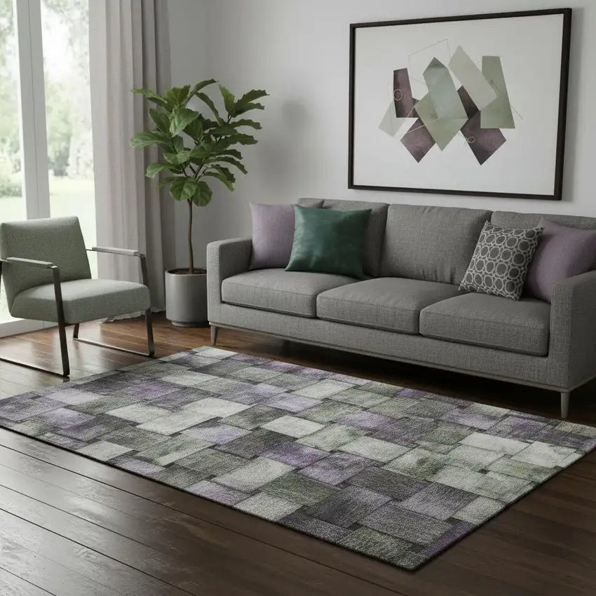 Sage And Lavender Striped Washable Area Rug With UV Protection Photo 2