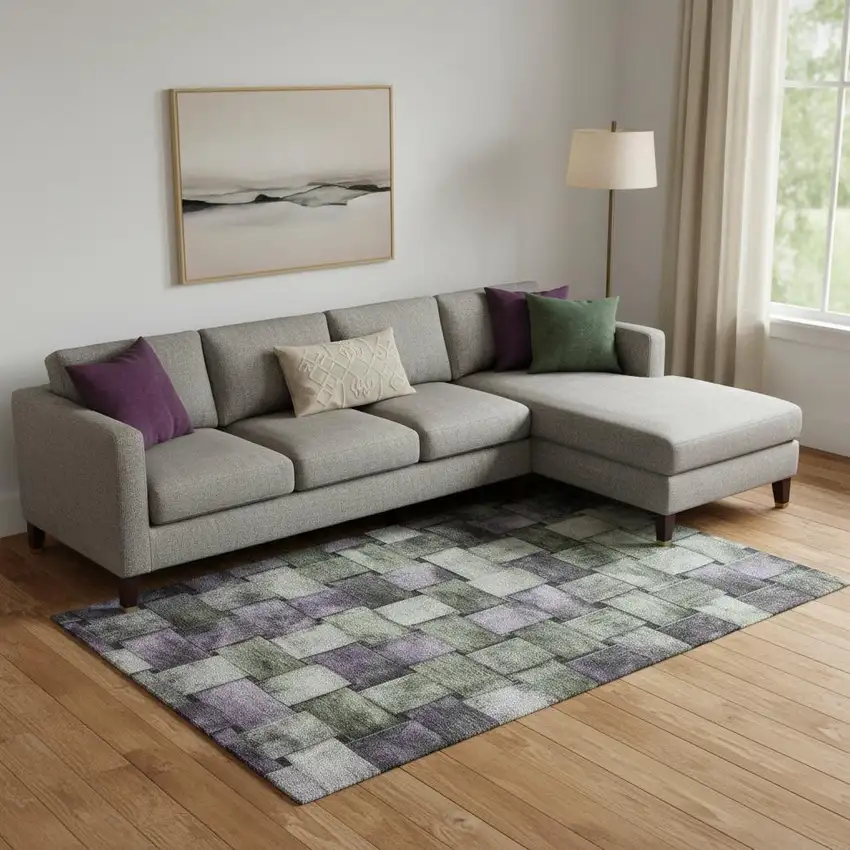 Sage And Lavender Striped Washable Area Rug With UV Protection Photo 2