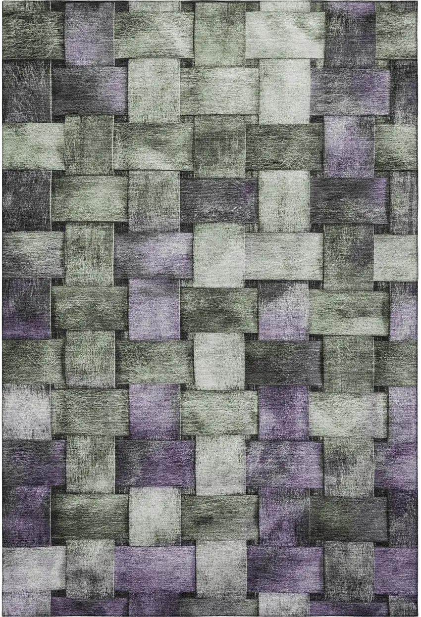 Sage And Lavender Striped Washable Area Rug With UV Protection Photo 4