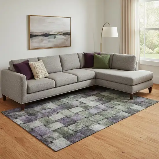 Sage And Lavender Striped Washable Area Rug With UV Protection Photo 2