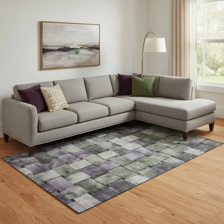 Sage And Lavender Striped Washable Area Rug With UV Protection Photo 2