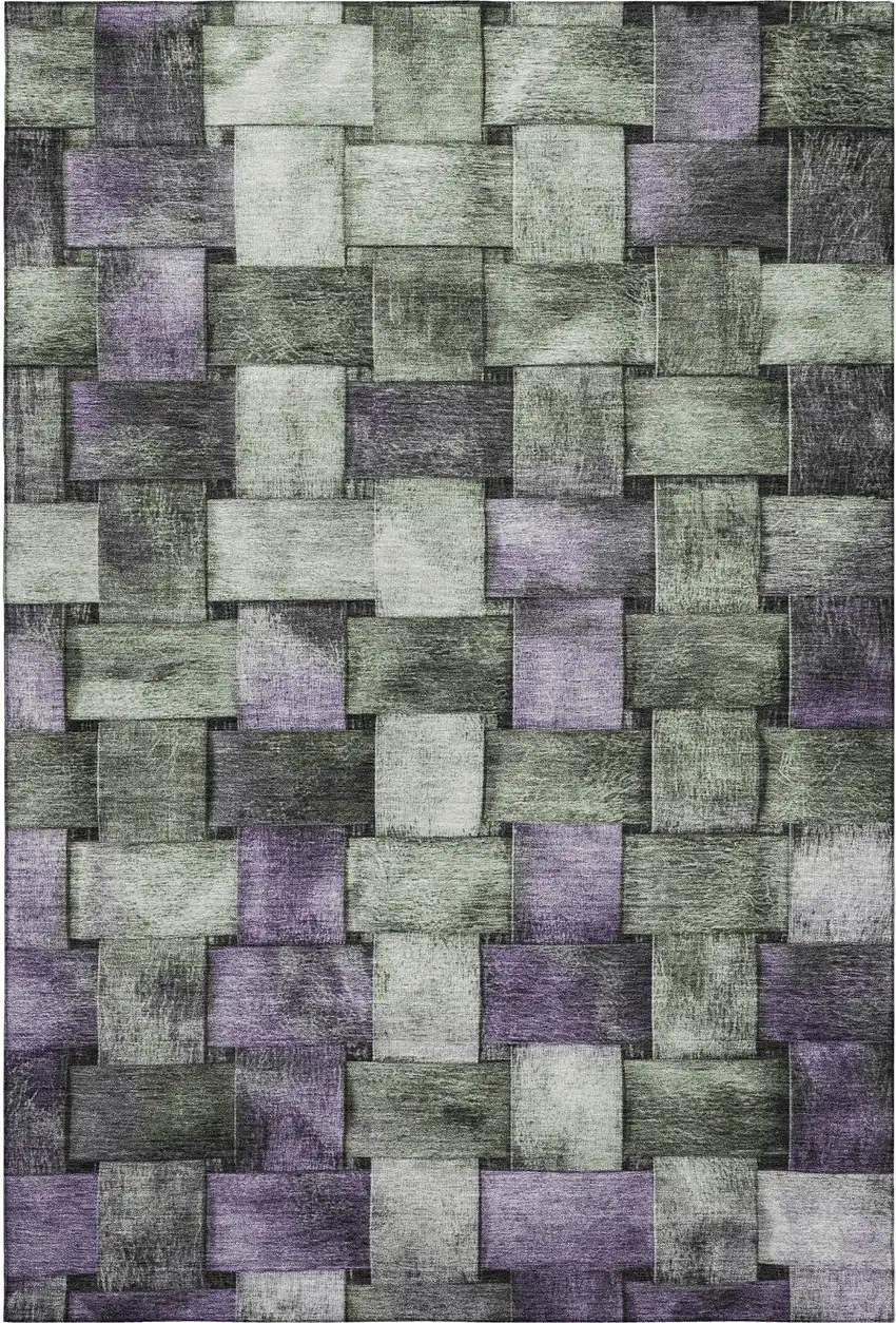 Sage And Lavender Striped Washable Area Rug With UV Protection Photo 1
