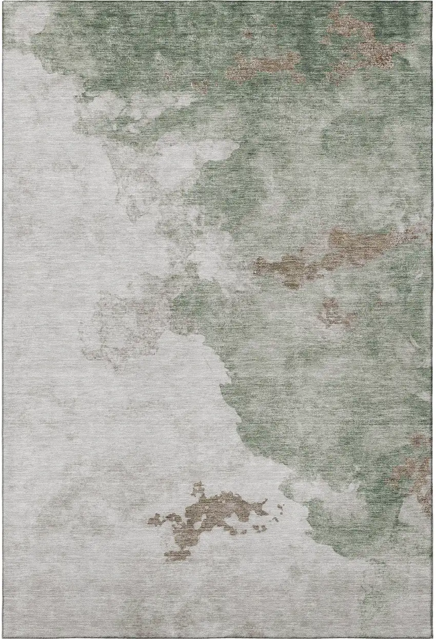 Sage And Linen Abstract Washable Area Rug With UV Protection Photo 4
