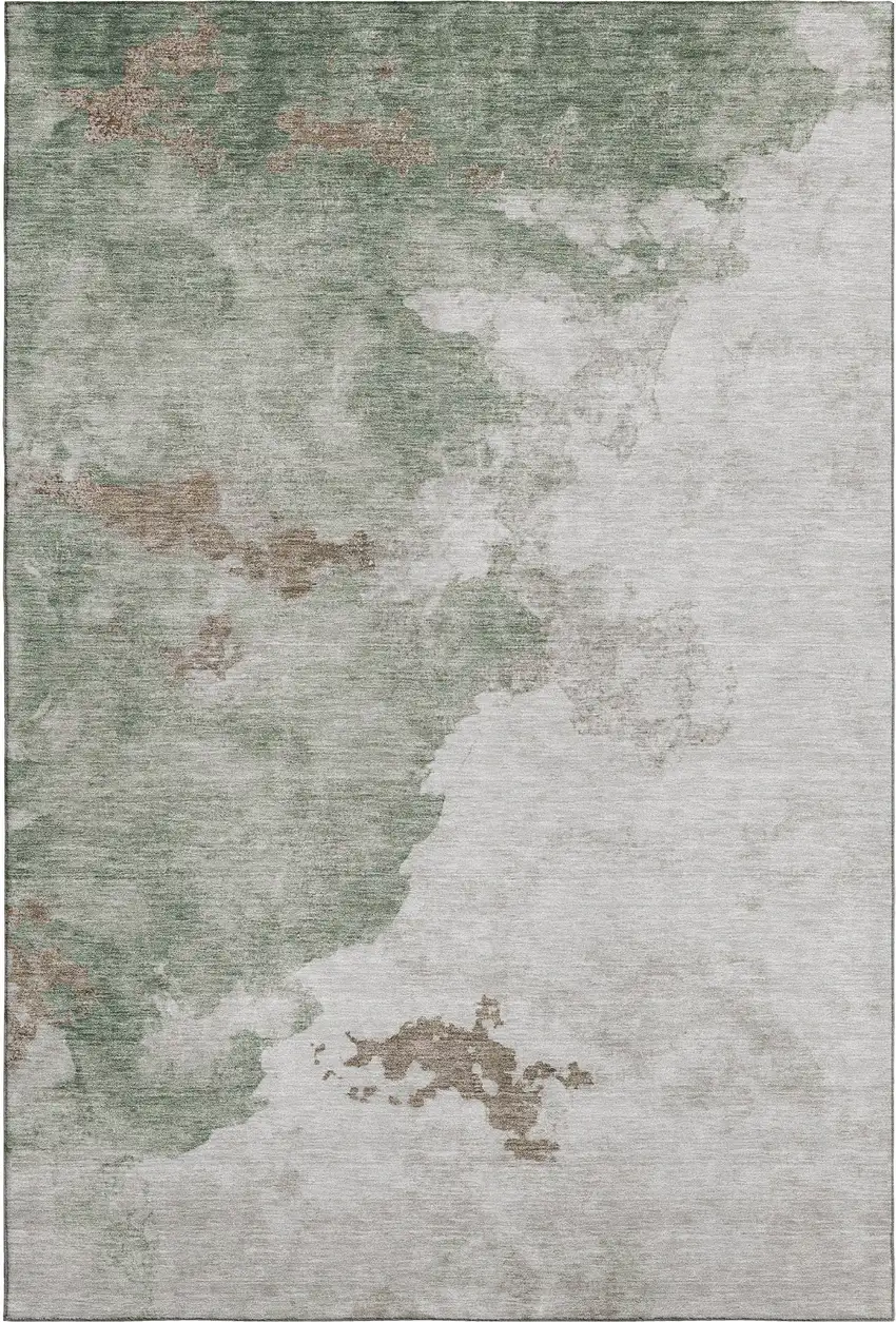 Sage And Linen Abstract Washable Area Rug With UV Protection Photo 1