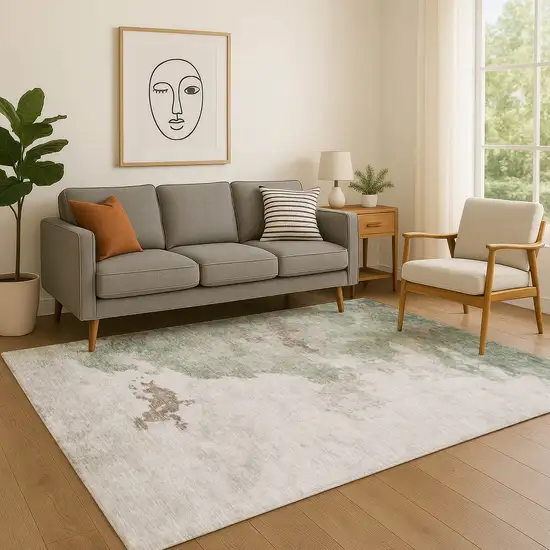 Sage And Linen Abstract Washable Area Rug With UV Protection Photo 4