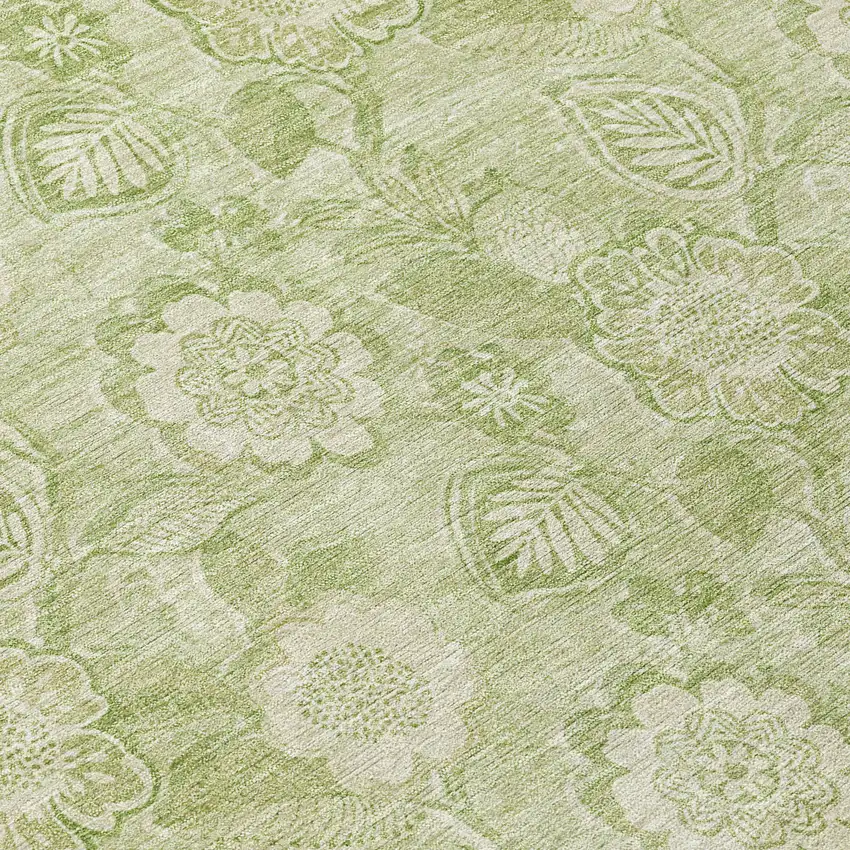 Sage And Mint Green Floral Washable Indoor Outdoor Area Rug Photo 9