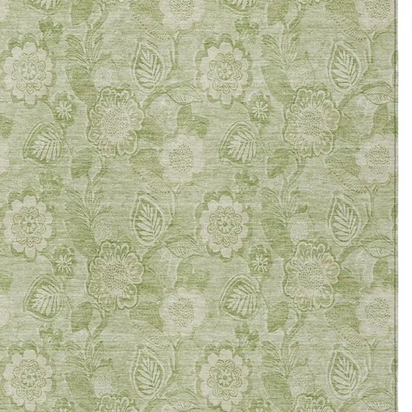 Sage And Mint Green Floral Washable Indoor Outdoor Area Rug Photo 6