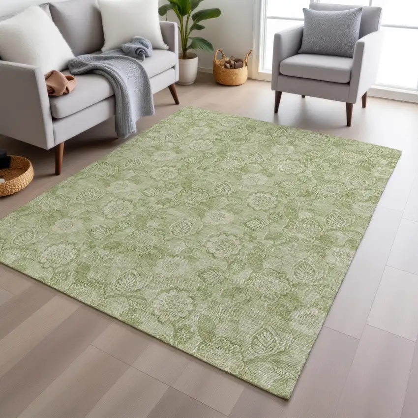 Sage And Mint Green Floral Washable Indoor Outdoor Area Rug Photo 6