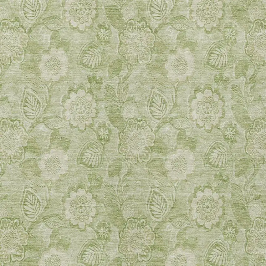 Sage And Mint Green Floral Washable Indoor Outdoor Area Rug Photo 4