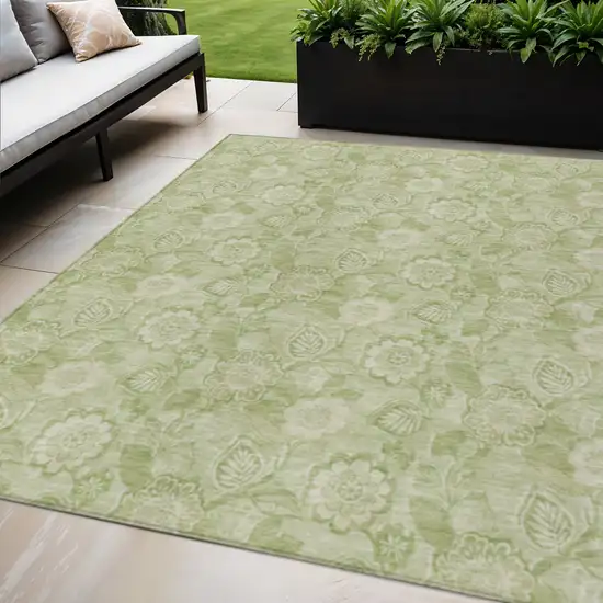 Sage And Mint Green Floral Washable Indoor Outdoor Area Rug Photo 2