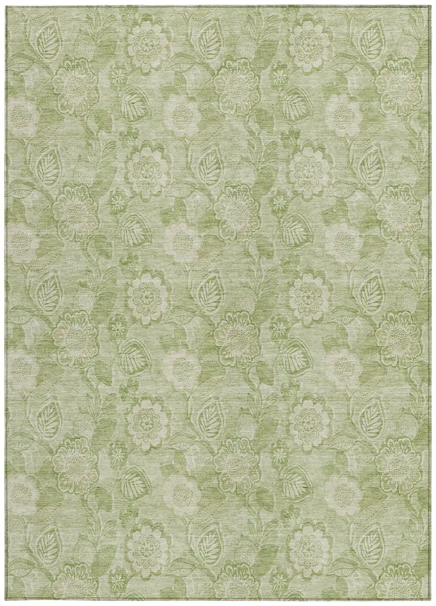 Sage And Mint Green Floral Washable Indoor Outdoor Area Rug Photo 3