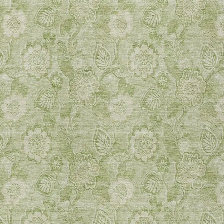Sage And Mint Green Floral Washable Indoor Outdoor Area Rug Photo 4