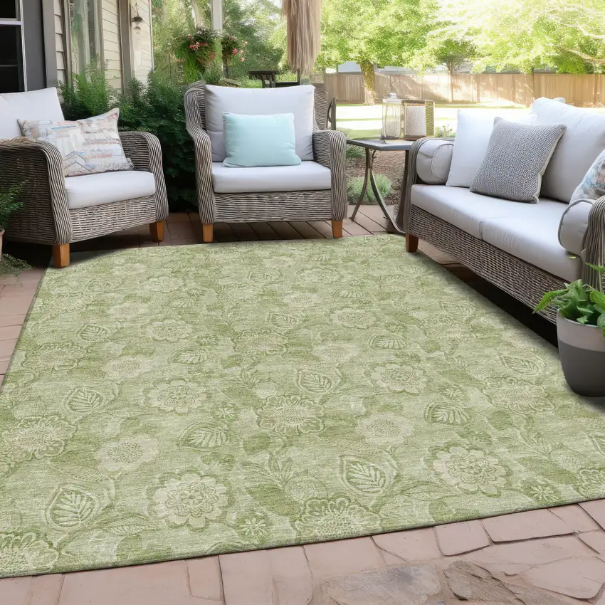 Sage And Mint Green Floral Washable Indoor Outdoor Area Rug Photo 5